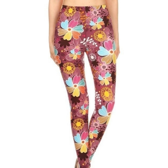 LEGGINGS DEPOT KID'S Multi Floral Print Full Length Leggings Size S/M NWT - Picture 2 of 3